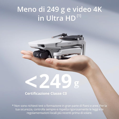DJI Mini 4K, Drone per adulti, fotocamera 4K HD, Radiocomando RC - N1 Camera UHD < 249 g, stabilizzatore 3 assi, trasmissione video 10 km, return automatico, resistenza al vento, 1 batteria per tempo di volo 31', volo intelligente - eletrosyncstore