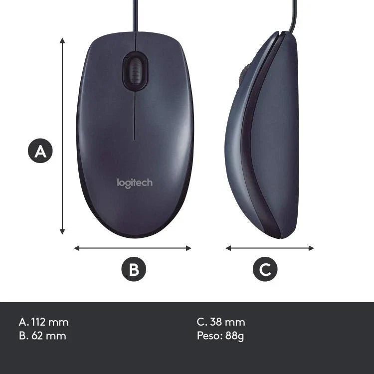 Logitech B100 Mouse Ottico Cablato Con Filo Usb 800 Dpi Ambidestro Windows Mac - eletrosyncstore
