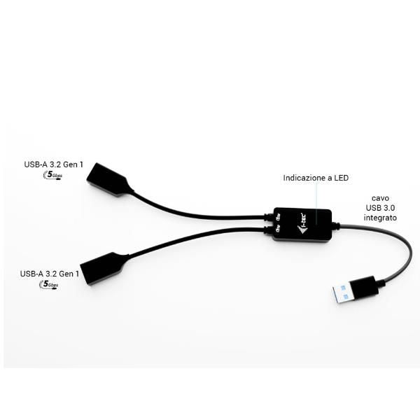 HUB USB - A CAVO Flessibile a 2 porte (2x USB - A) [U3CBLHUB2A] - eletrosyncstore